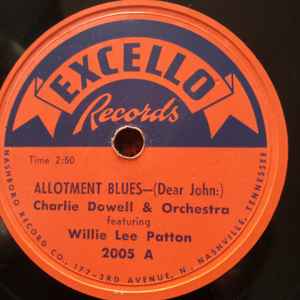 Charlie Dowell & Orchestra featuring Willie Lee Patton - Wail Daddy/ Allotment Blues album cover