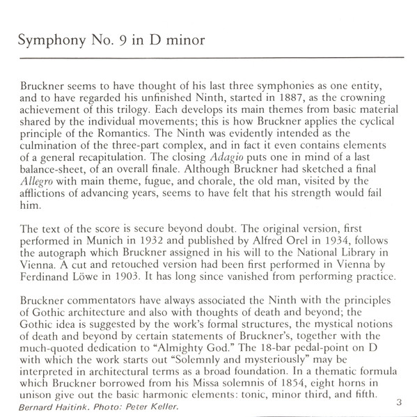 Album herunterladen Bruckner Concertgebouw Orchestra, Amsterdam, Bernard Haitink - Symphony No 9