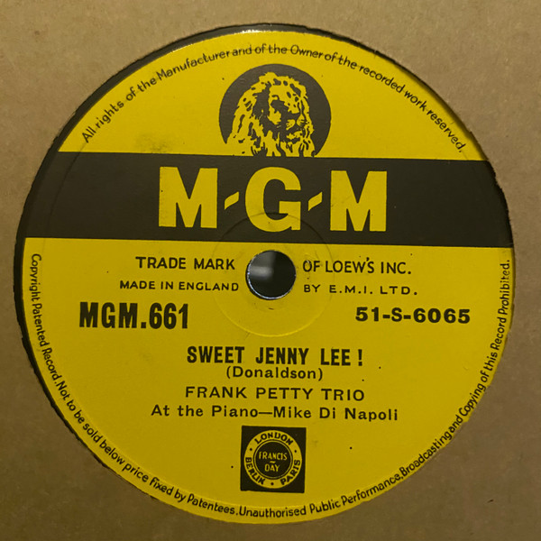 Frank Petty Trio – Sweet Jenny Lee! / Yes Sir, That's My Baby (Shellac) -  Discogs