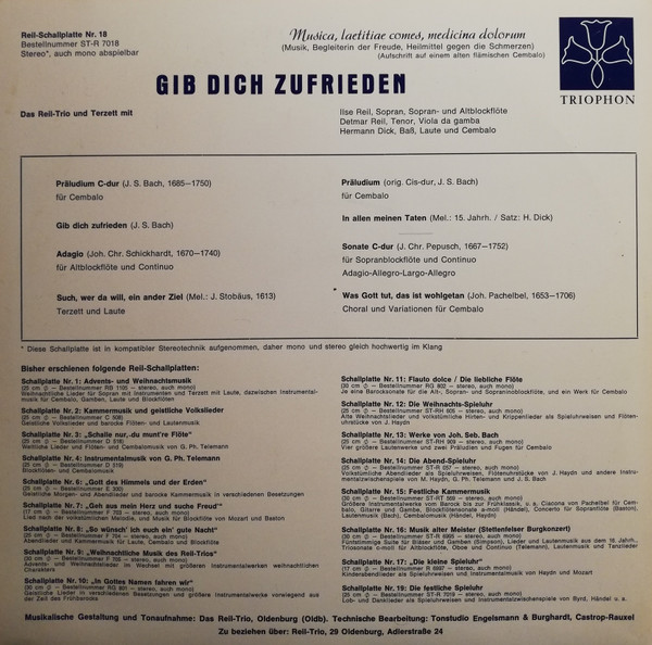 Album herunterladen Das ReilTrio Und Terzett - Gib Dich Zufrieden Lieder Und Kammermusik