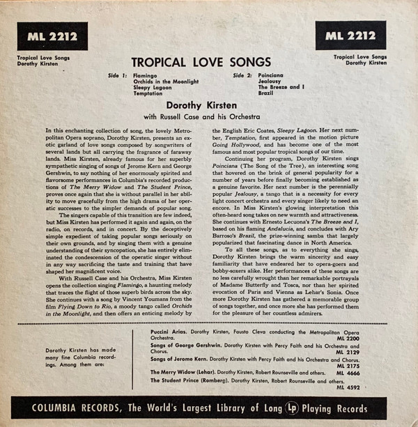 lataa albumi Dorothy Kirsten With Russell Case And His Orchestra - Tropical Love Songs