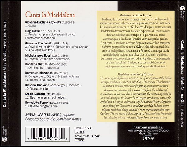 télécharger l'album Maria Cristina Kiehr, Concerto Soave, JeanMarc Aymes - Canta La Maddalena