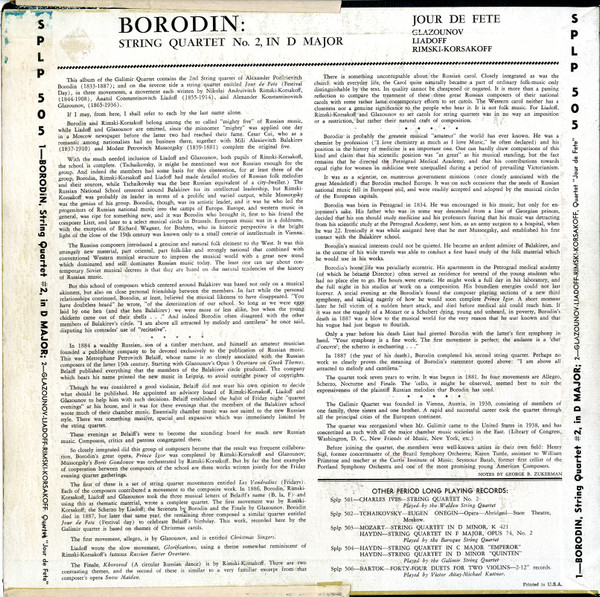 baixar álbum Borodin, Glazounov, Liadoff, RimskyKorsakov played by The Galimir Quartet - String Quartet No 2 In D Major Jour De Fete