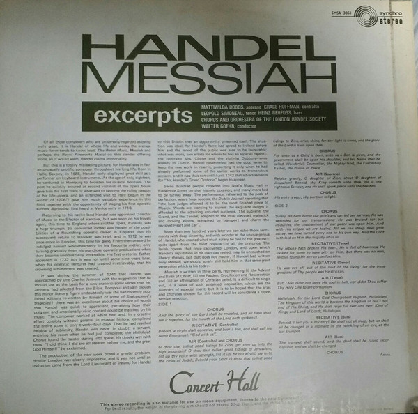 last ned album Handel, Chorus And Orchestra Of The Händel Society, London, Walter Goehr - Messiah Excerpts