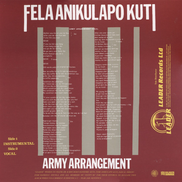 Fẹla - Army Arrangement | Kalakuta Records (K007) - 2