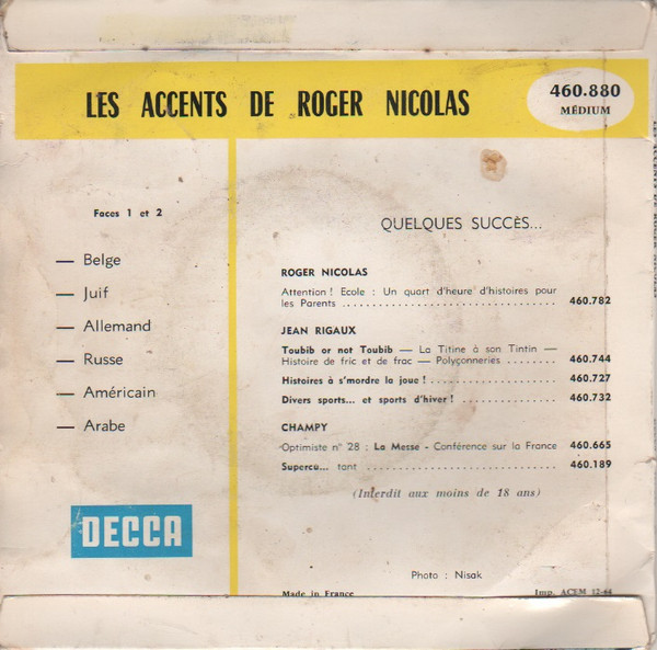 last ned album Roger Nicolas - Les Accents De Roger Nicolas