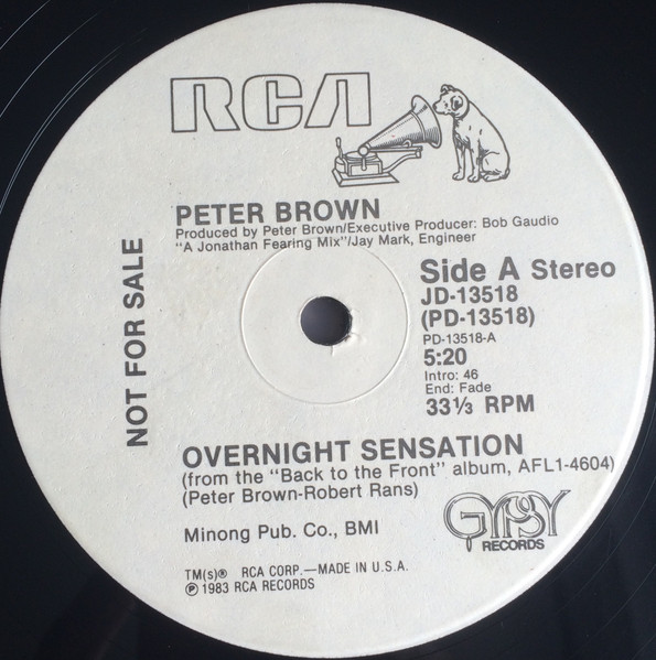 Peter Brown – Overnight Sensation (1984, Vinyl) - Discogs