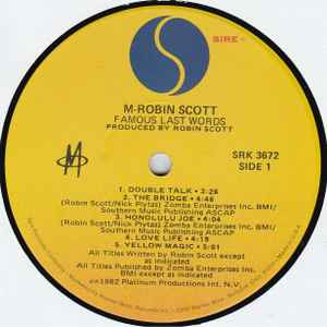Robin Scott / M – Famous Last Words (1982, Los Angeles Pressing