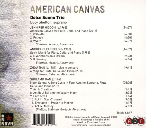 last ned album Higdon Ran Zhou Clearfield, Dolce Suono Trio, Lucy Shelton - American Canvas