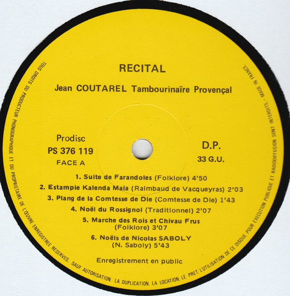 last ned album Jean Coutarel - Récital Jean Coutarel Tambourinaire Provençal
