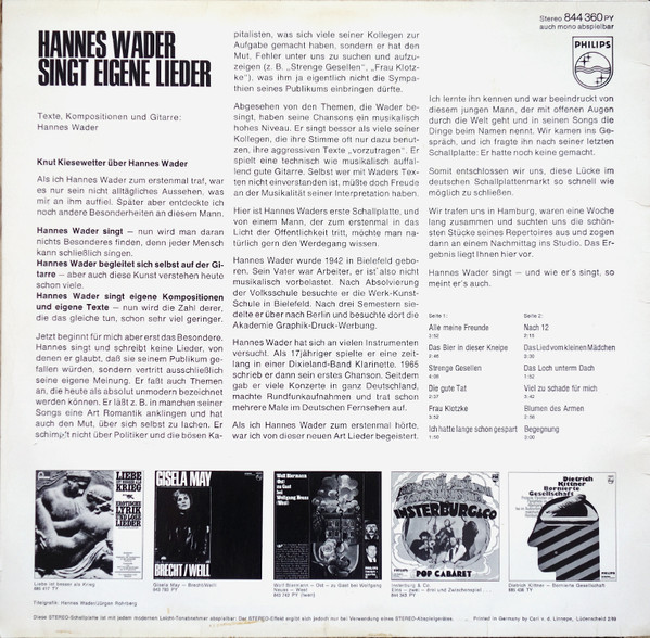 Album herunterladen Hannes Wader - Singt Eigene Lieder