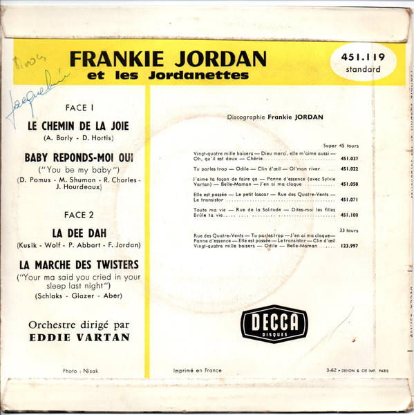 descargar álbum Frankie Jordan Et Les Jordanettes, Orchestre Direction Eddie Vartan - Le Chemin De La Joie