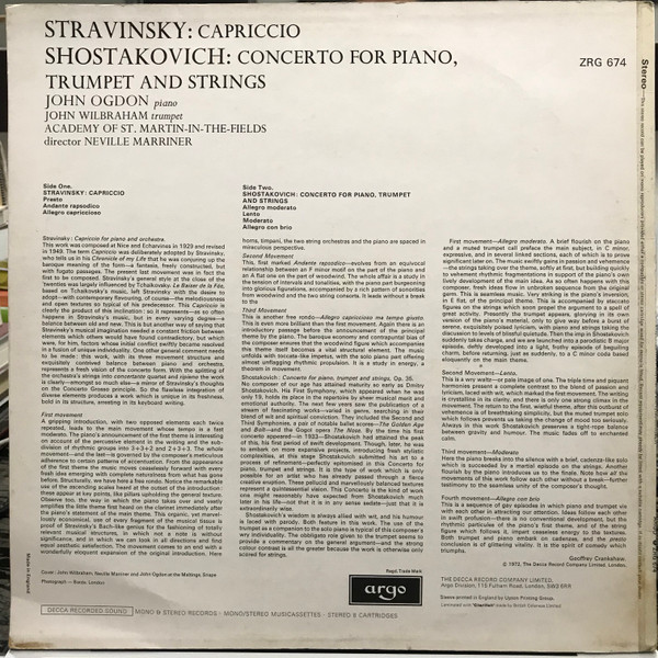 ladda ner album Shostakovich Stravinsky John Ogdon, John Wilbraham, Academy Of St MartinintheFields Directed By Neville Marriner - Concerto For Piano Trumpet And Strings Capriccio