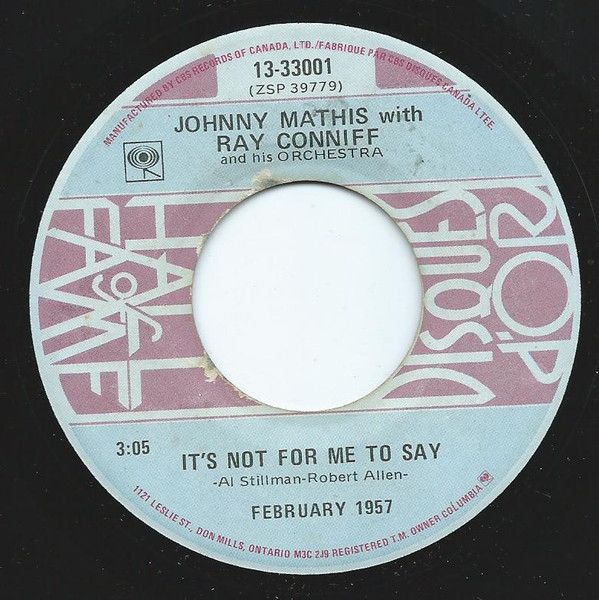 last ned album Johnny Mathis With Ray Conniff & His Orchestra - Its Not For Me To Say Chances Are