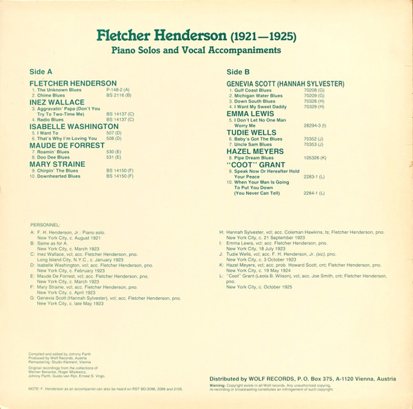 ladda ner album Fletcher Henderson - 1921 1925 Piano Solos And Vocal Accompaniments