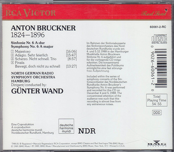 baixar álbum Bruckner, Günter Wand, North German Radio Symphony Orchestra - Symphony N6