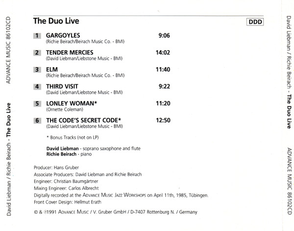 descargar álbum David Liebman Richie Beirach - The Duo Live