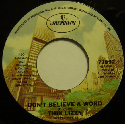 Thin Lizzy – Don't Believe A Word (1976, Vinyl) - Discogs