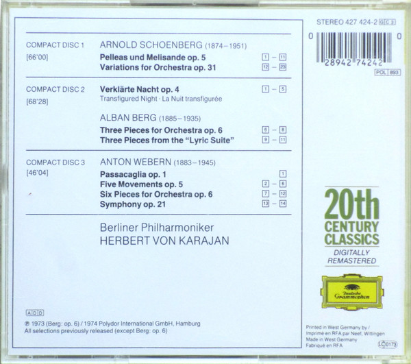 télécharger l'album Schoenberg, Berg, Webern, Herbert von Karajan, Berliner Philharmoniker - Schoenberg Berg Webern