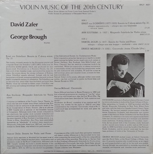 Album herunterladen David Zafer, George Brough - Violin Music Of The 20th Century