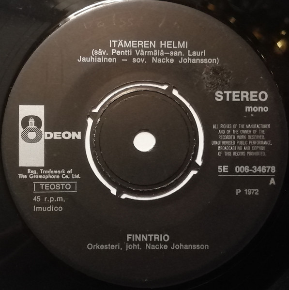 Finntrio – Itämeren Helmi / Tule Messiin (1972, Vinyl) - Discogs