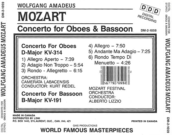 Album herunterladen Wolfgang Amadeus Mozart Camerata Labacensis Mozart Festival Orchestra - Concerto For Oboes Bassoon