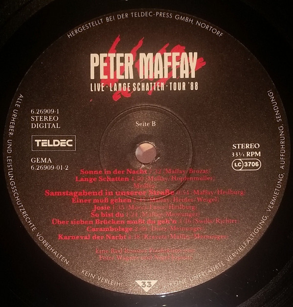 télécharger l'album Peter Maffay - Live Lange Schatten Tour 88 Ray Ban Version