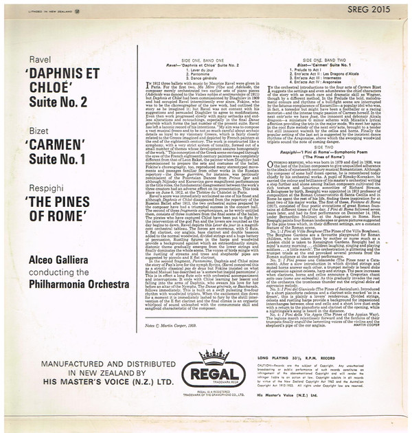 lataa albumi Alceo Galliera, Ravel, Bizet, Respighi, The Philharmonia Orchestra - Daphnis Et Chloe Suite No 2 Carmen Suite No1 Pini Di Roma