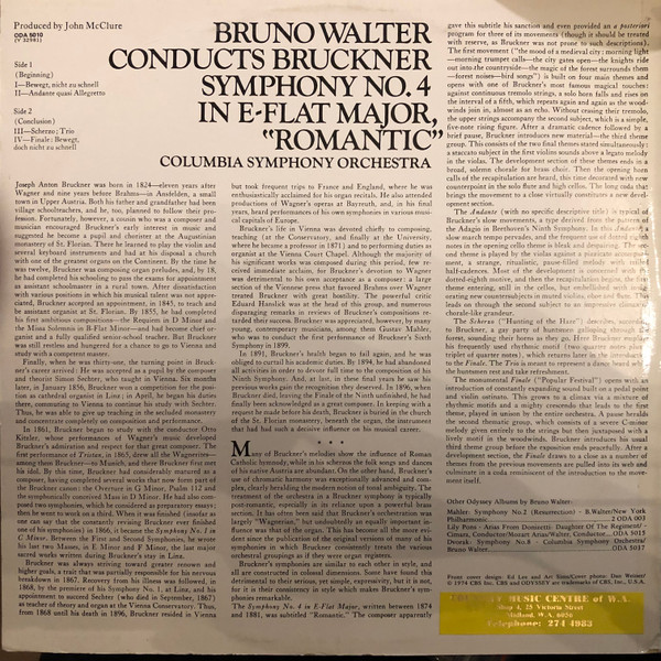 télécharger l'album Bruckner, Bruno Walter, The Columbia Symphony Orchestra - Symphony No 4 In E Flat Romantic