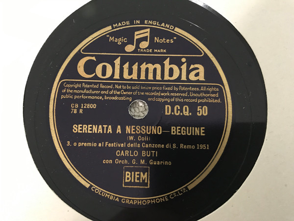 Carlo Buti – Serenata A Nessuno - Beguine/Oro Di Napoli-Moder (1951