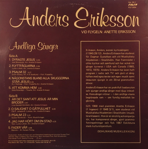 ladda ner album Vid Flygeln, Anette Eriksson - Andliga Sånger
