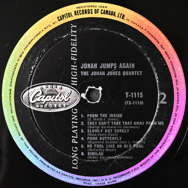 The Jonah Jones Quartet - Jonah Jumps Again | Capitol Records (T-1115) - 4