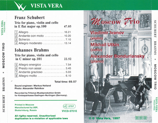 Album herunterladen Moscow Trio, Franz Schubert, Iohannes Brahms - Trios