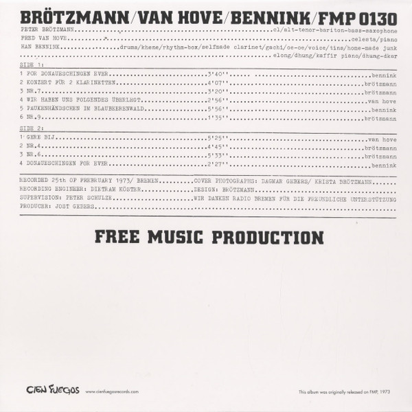 Brötzmann / Van Hove / Bennink - Brötzmann/Van Hove/Bennink | CIEN FUEGOS (CF012) - 4