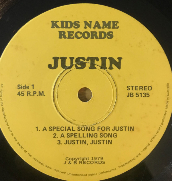 last ned album Unknown Artist - If Your Name Is Justin This Is Your Very Own Record Your Name Is In Every Song