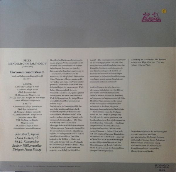 baixar álbum Felix MendelssohnBartholdy Berliner Philharmoniker Dirigent Ferenc Fricsay - Ein Sommernachtstraum