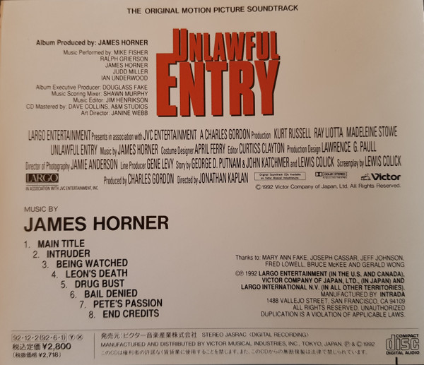descargar álbum James Horner - Unlawful Entry Original Motion Picture Soundtrack
