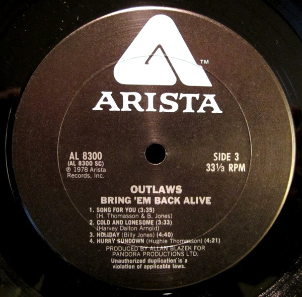 Outlaws - Bring It Back Alive | Arista (AL 8300) - 6