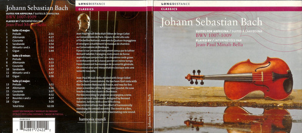Album herunterladen Johann Sebastian Bach, JeanPaul MinaliBella - Suites For Arpegina BWV 1007 1009
