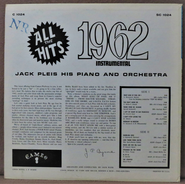 lataa albumi Jack Pleis - All The Hits 1962 Instrumentals
