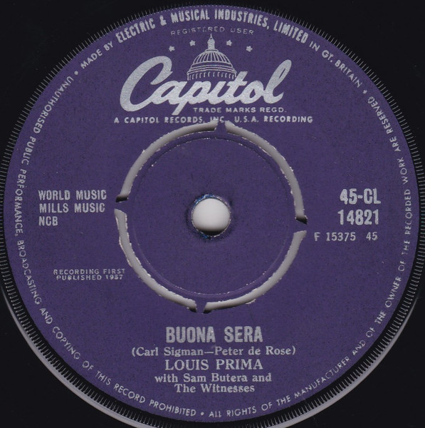 Louis Prima – Buona Sera / Pennies From Heaven (1958, Vinyl) - Discogs