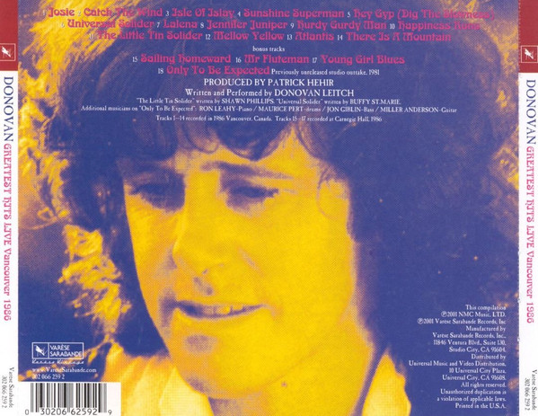 lataa albumi Donovan - Greatest Hits Live Vancouver 1986