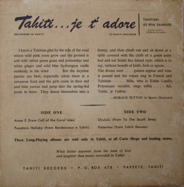 lataa albumi Eddie Lund And His Tahitians - Tahiti Je Tadore