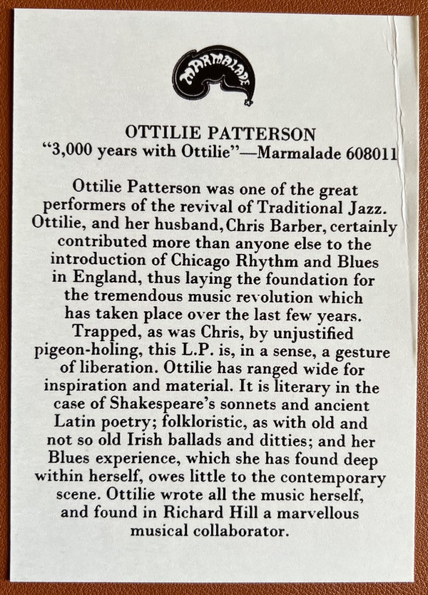 Ottilie Patterson - 3000 Years With Ottilie | Sunbeam Records (SBRLP5116) - 9