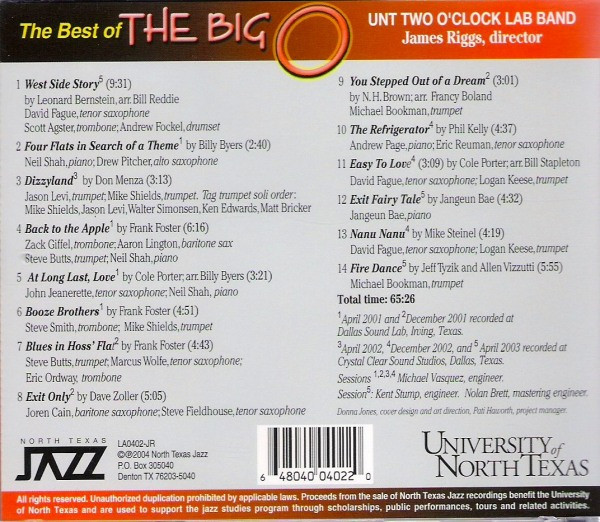 baixar álbum UNT Two O'Clock Lab Band Directed By James Riggs - The Best Of The Big O