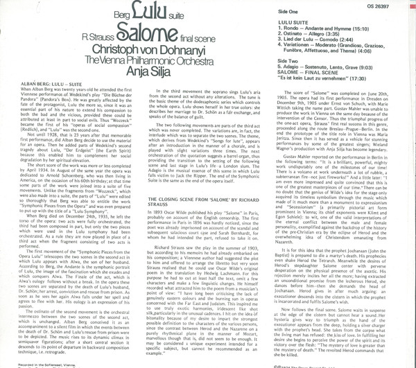 descargar álbum Alban Berg Richard Strauss, Vienna Philharmonic Orchestra, Christoph Von Dohnanyi With Anja Silja - Lulu Suite Salome Final Scene