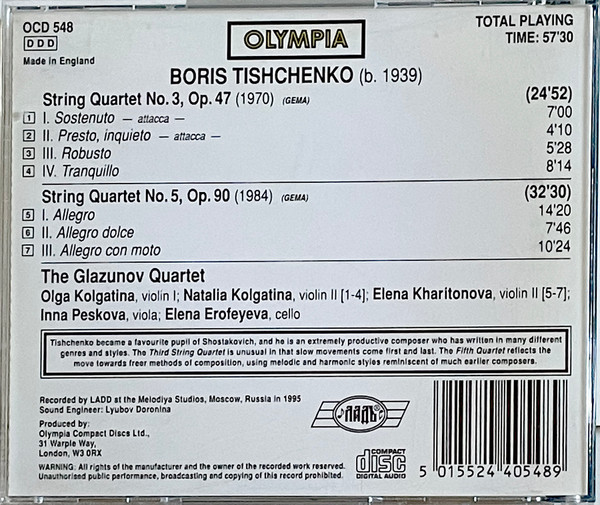 baixar álbum Boris Tishchenko, The Glazunov Quartet - String Quartets Vol 1 Quartet No 1 Op 8 Quartet No 4 Op 77