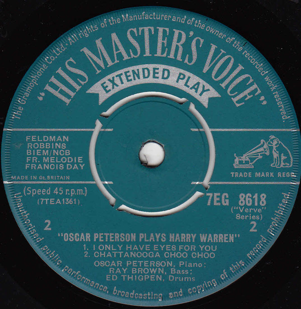 Oscar Peterson - Oscar Peterson Plays Harry Warren | His Master's Voice (7EG 8618) - 4