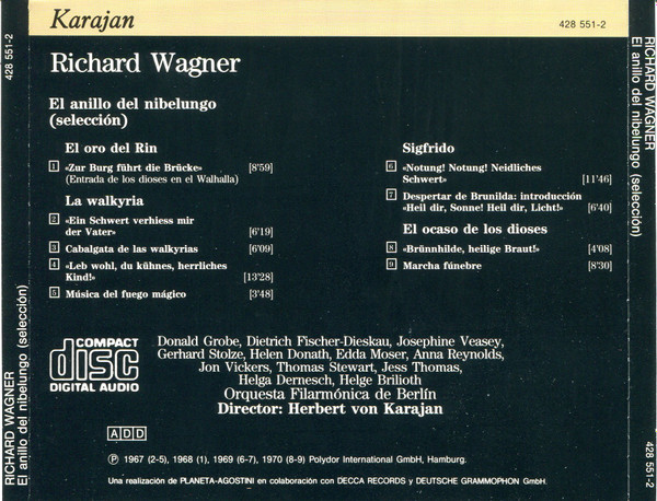 ladda ner album Wagner Karajan, Orquesta Filarmónica De Berlín - El Anillo Del Nibelungo Selección