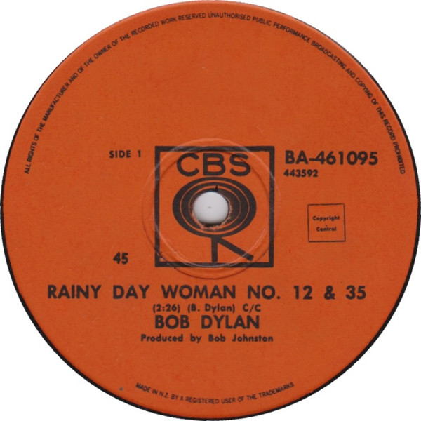 Bob Dylan – Rainy Day Women (1966, Vinyl) - Discogs